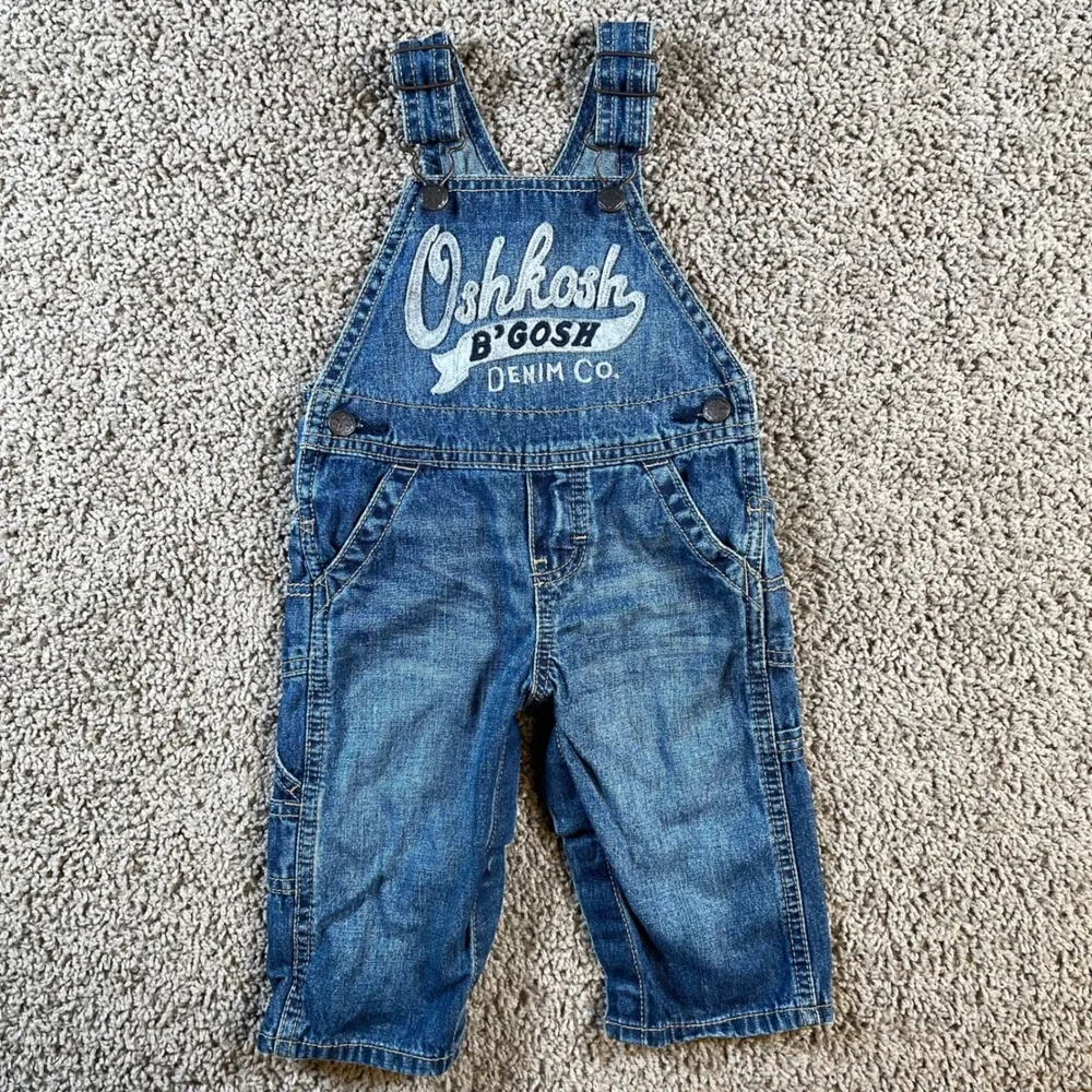 OshKosh B'gosh Denim Dungarees Overalls Kids Size‎ 9M Blue Jeans Baby Toddler